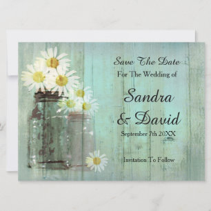 Rustic Mason Jar und Daisy Save the Date