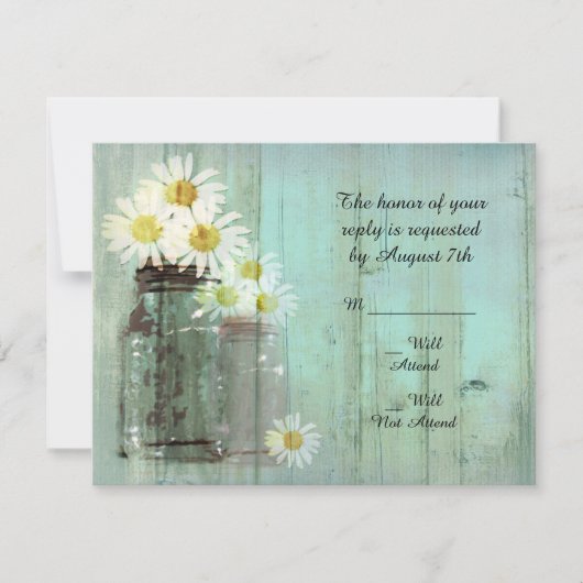 Rustic Mason Jar und Daisy Wedding R.S.V.P RSVP Karte (Vorderseite)