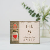 Rustic Mason Jar und Hearts Wedding Tischnummern (Stehend Vorderseite)