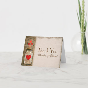Rustic Mason Jar und Hearts Wedding Vielen Dank Dankeskarte