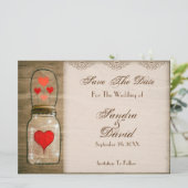Rustic Mason Jar und Herz Save the Date (Stehend Vorderseite)