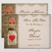 Rustic Mason Jar und Herz Save the Date (Vorne/Hinten)