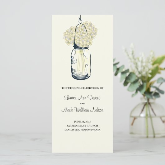Rustic Mason Jar und Hydrangeas Programm (Stehend Vorderseite)
