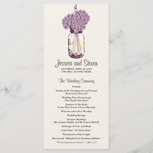 Rustic Mason Jar und Hydrangeas Programm (Vorderseite)