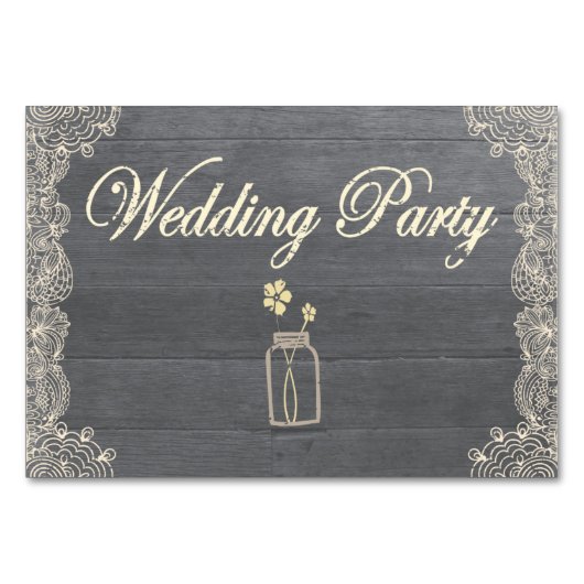 Rustic Mason Jar und Lace Wedding Party Table Card Tischnummer (Vorderseite)
