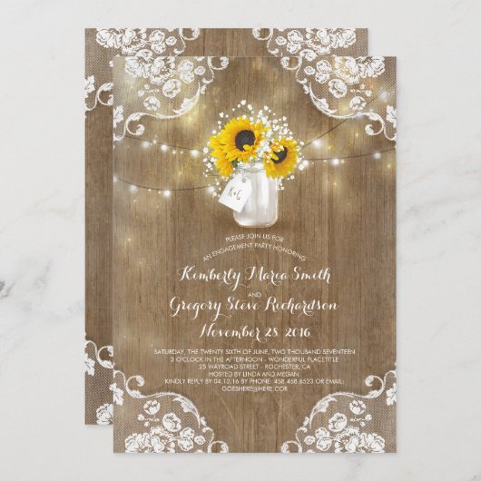 Rustic Mason Jar und Sunblumen Engagement Party Einladung (Vorne/Hinten)