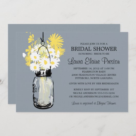 Rustic Mason Jar und Wildblume Daisies Einladung (Vorne/Hinten)