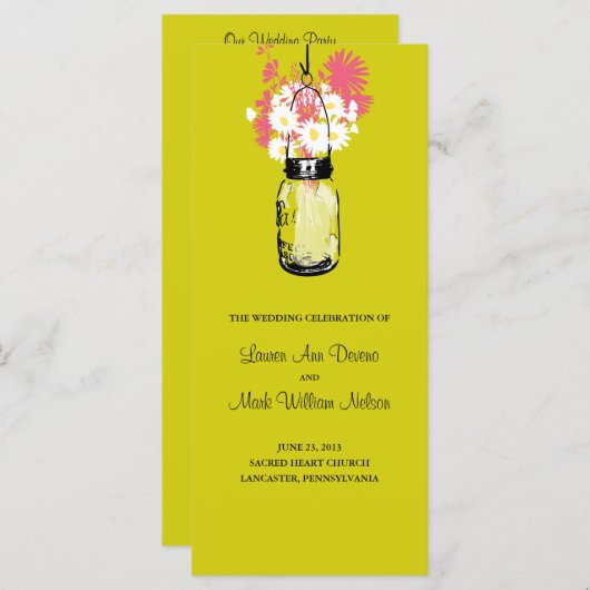 Rustic Mason Jar und Wildblume Daisies Programm (Vorne/Hinten)