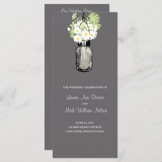 Rustic Mason Jar und Wildblume Daisies Programm (Vorne/Hinten)