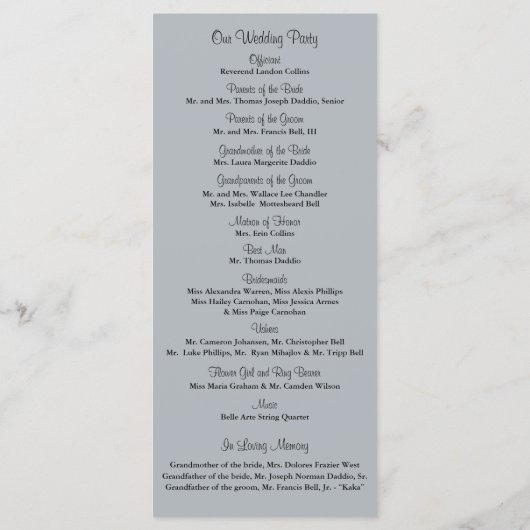 Rustic Mason Jar und Wildblume Programm (Rückseite)