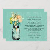 Rustic Mason Jar und Wildblumen Einladung (Vorne/Hinten)