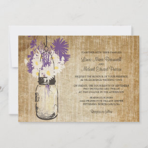 Rustic Mason Jar und Wildblumen Hochzeit Einladung