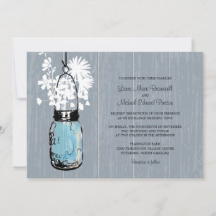 Rustic Mason Jar und Wildblumen Hochzeit Einladung