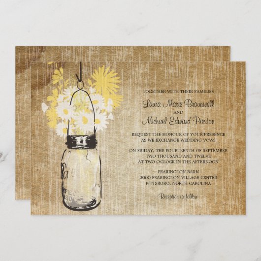 Rustic Mason Jar und Wildblumen Hochzeit Einladung (Vorne/Hinten)