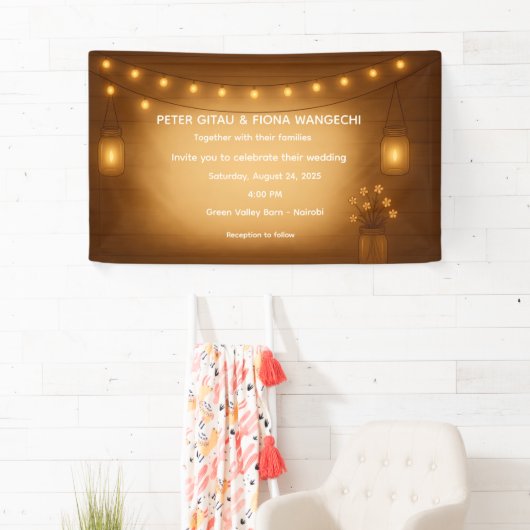 Rustic Mason Jar Wedding Banner mit String Lights (Insitu)