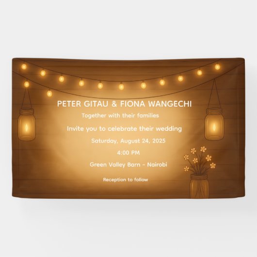 Rustic Mason Jar Wedding Banner mit String Lights (Horizontal)