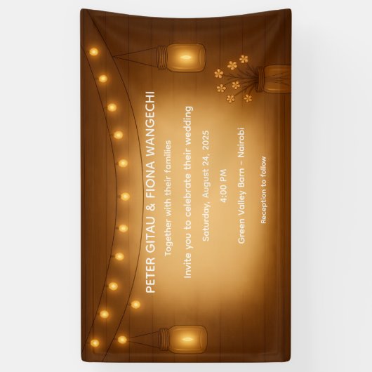 Rustic Mason Jar Wedding Banner mit String Lights (Vertikal)