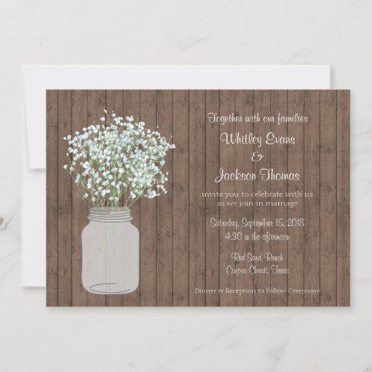 Rustic Mason Jar Wedding Einladung zu Holz (Vorderseite)