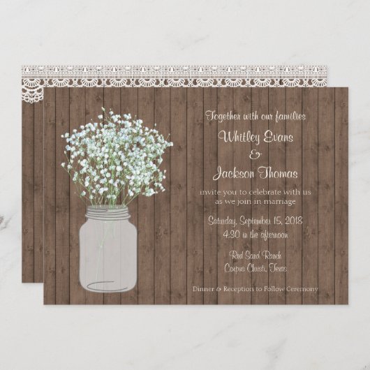 Rustic Mason Jar Wedding Einladung zu Holz (Vorne/Hinten)