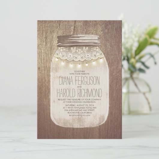 Rustic Mason Jar Wedding Einladungen (Stehend Vorderseite)