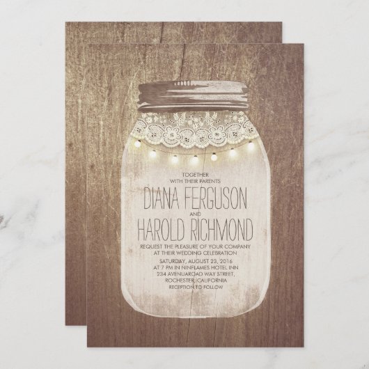 Rustic Mason Jar Wedding Einladungen (Vorne/Hinten)