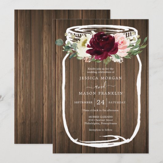 Rustic Mason Jar Wedding Einladungen (Vorne/Hinten)