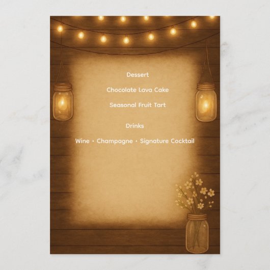 Rustic Mason Jar Wedding Menu Card Menükarte (Rückseite)