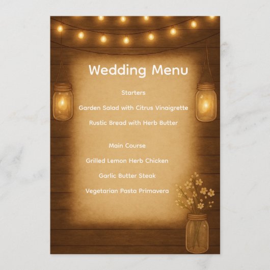 Rustic Mason Jar Wedding Menu Card Menükarte (Vorderseite)