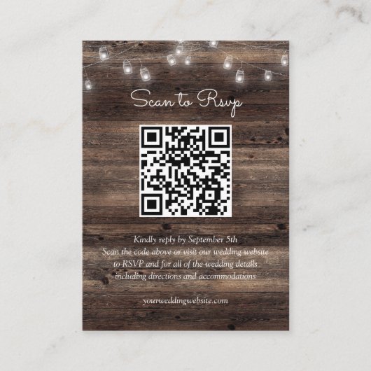 Rustic Mason Jar Wedding QR Code UAWG Begleitkarte (Vorderseite)