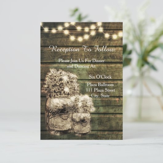 Rustic Mason Jar Wedding Reception Card Einladung (Stehend Vorderseite)