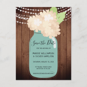 Rustic Mason Jar Wedding Speichern Sie das Datum P Postkarte