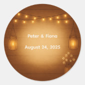 Rustic Mason Jar Wedding Sticker mit String Light (Vorderseite)