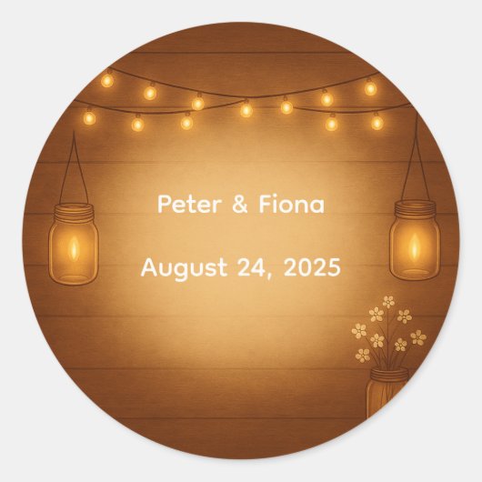 Rustic Mason Jar Wedding Sticker mit String Light (Vorderseite)