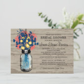 Rustic Mason Jar Wildblumen Brautparty Einladung (Stehend Vorderseite)