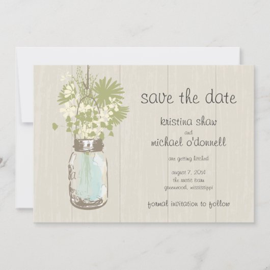Rustic Mason Jar & Wildblumen Save the Date (Vorderseite)