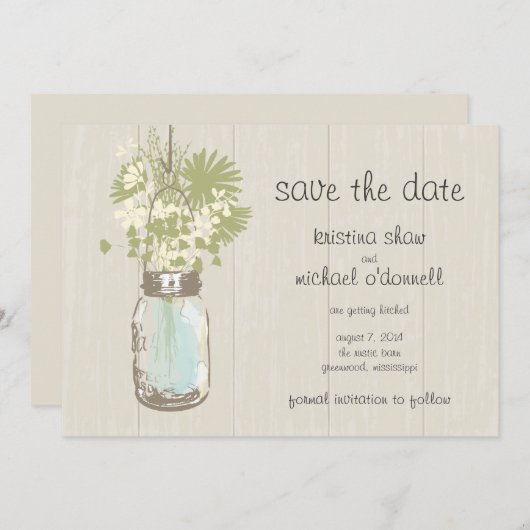 Rustic Mason Jar & Wildblumen Save the Date (Vorne/Hinten)