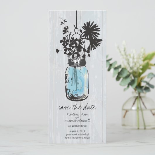 Rustic Mason Jar & Wildblumen Save the Date (Stehend Vorderseite)