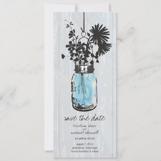 Rustic Mason Jar & Wildblumen Save the Date (Vorderseite)