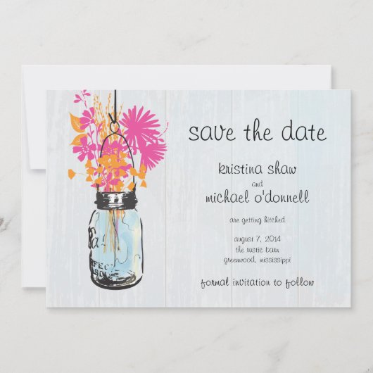 Rustic Mason Jar & Wildblumen Save the Date (Vorderseite)