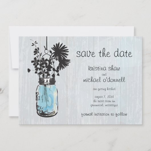 Rustic Mason Jar & Wildblumen Save the Date (Vorderseite)