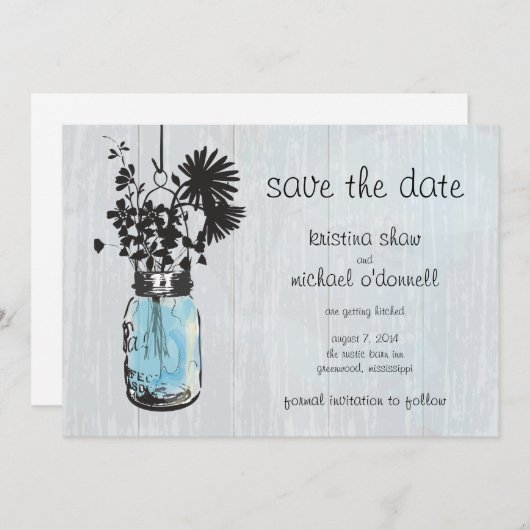 Rustic Mason Jar & Wildblumen Save the Date (Vorne/Hinten)