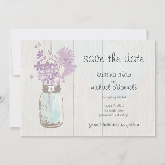 Rustic Mason Jar & Wildblumen Save the Date (Vorderseite)
