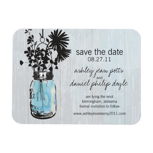Rustic Mason Jar & Wildblumen Save the Date Magnet (Horizontal)