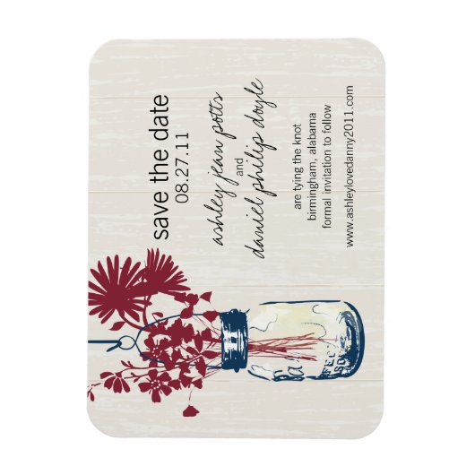 Rustic Mason Jar & Wildblumen Save the Date Magnet (Vertikal)