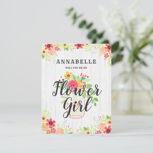 Rustic Mason Jar wird mein Blumenmädchen sein Einladung (Stehend Vorderseite)