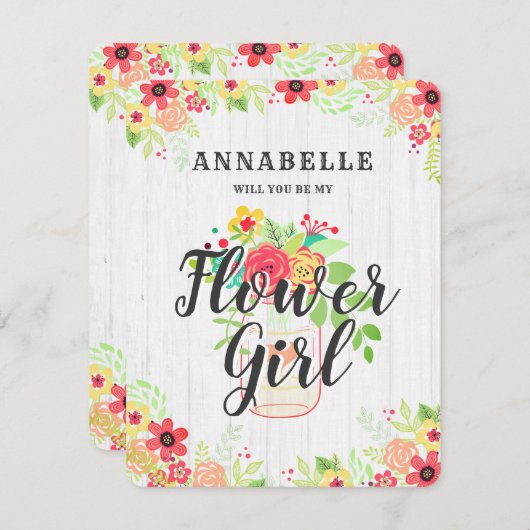 Rustic Mason Jar wird mein Blumenmädchen sein Einladung (Vorne/Hinten)