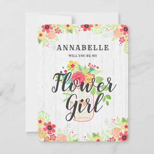 Rustic Mason Jar wird mein Blumenmädchen sein Einladung (Vorderseite)