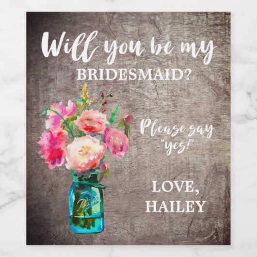 Rustic Mason Jar wird meine Bridesmaid sein Weinetikett (Einzelnes Label)