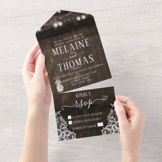 Rustic Mason Jar Wood Barrel Wedding Einladung (Abreißen)