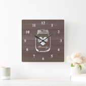 Rustic mason jar wood grain panel wall clock quadratische wanduhr (Zuhause)